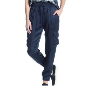 Young Fabulous & Broke Blue Satin Silky Cargo Joggers Size Small